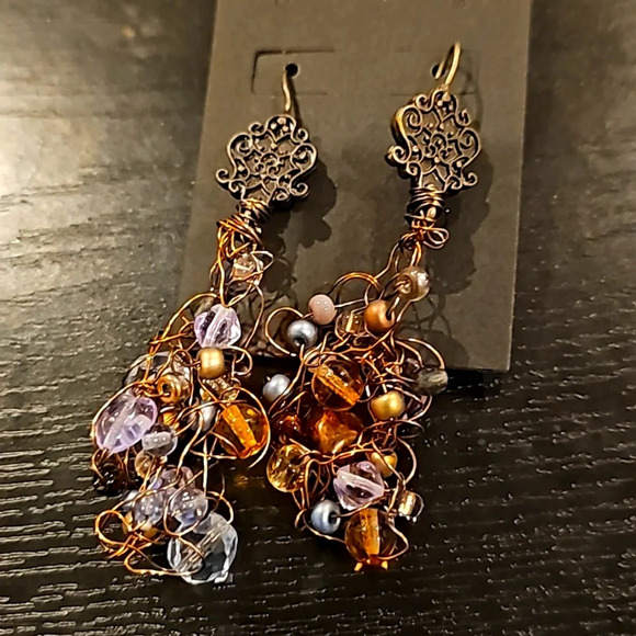 Beaded dangle cluster earrings - Picture 1 of 1